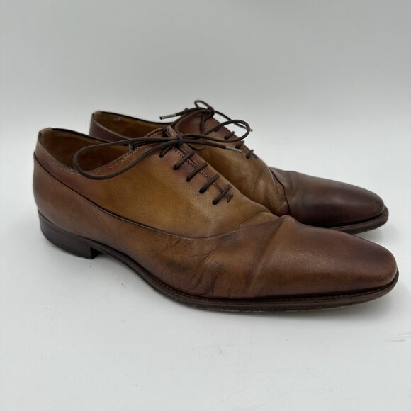 Magnanni Cognac Brown Leather Dress Shoes Men’s Size 9.5 Oxford Brogues - Picture 1 of 10